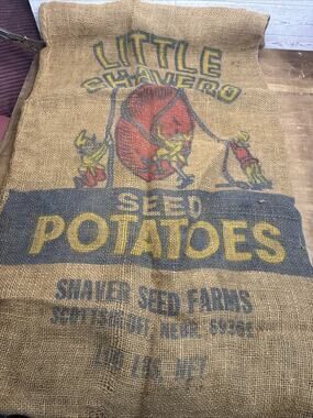 Scottsbluff Nebraska Little Shavers 100 Pound Seed Potatoes Burlap Sack Vintage